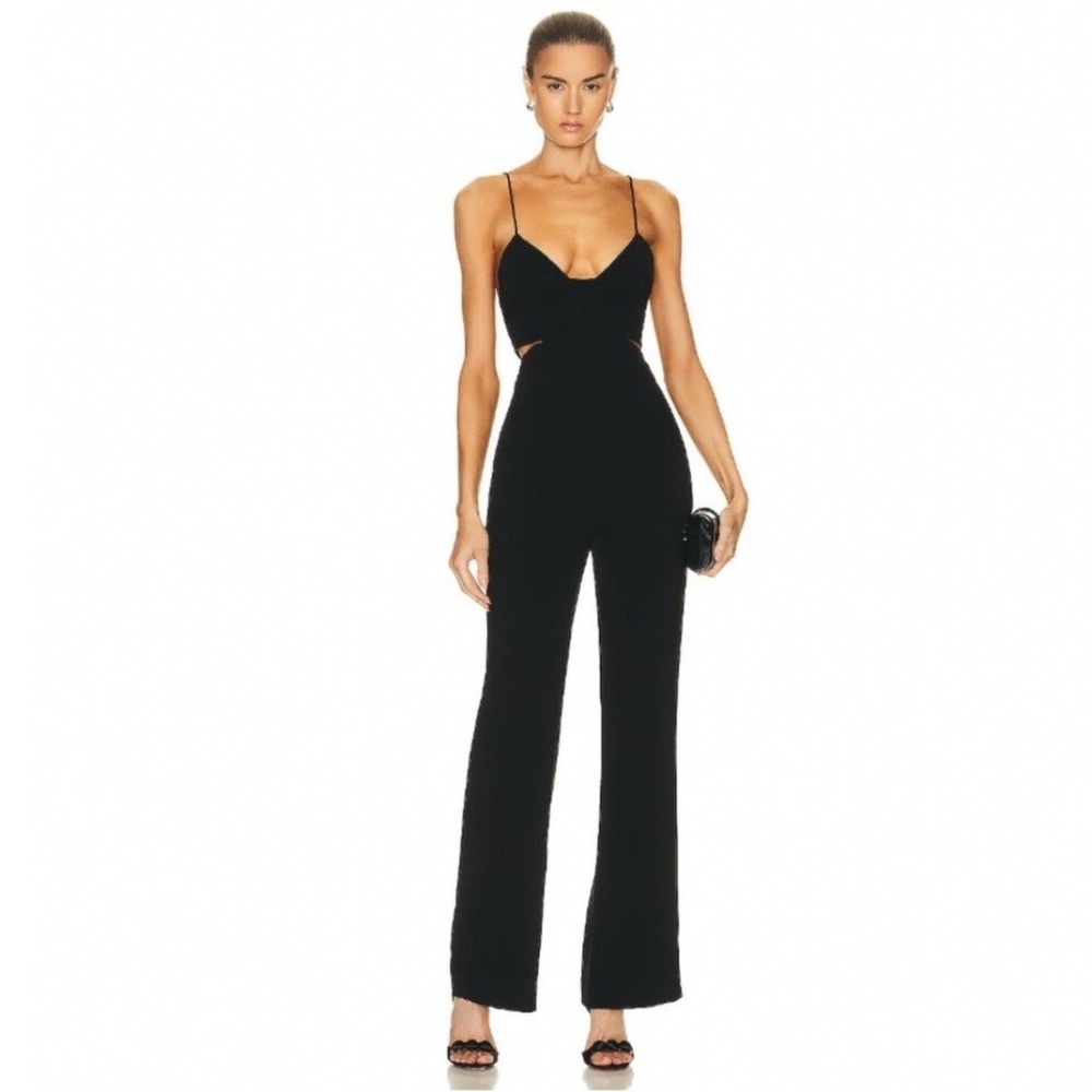 A.L.C. Women's Milan Jumpsuit Black Cut-Out V-Neck Sleeveless Crepe Designer 2